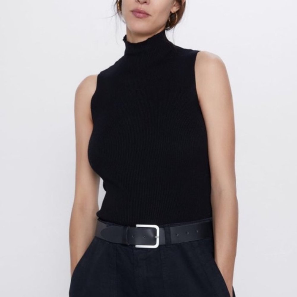 Zara Ribbed Knit Turtleneck Tank Top Sleeveless - NWT XS